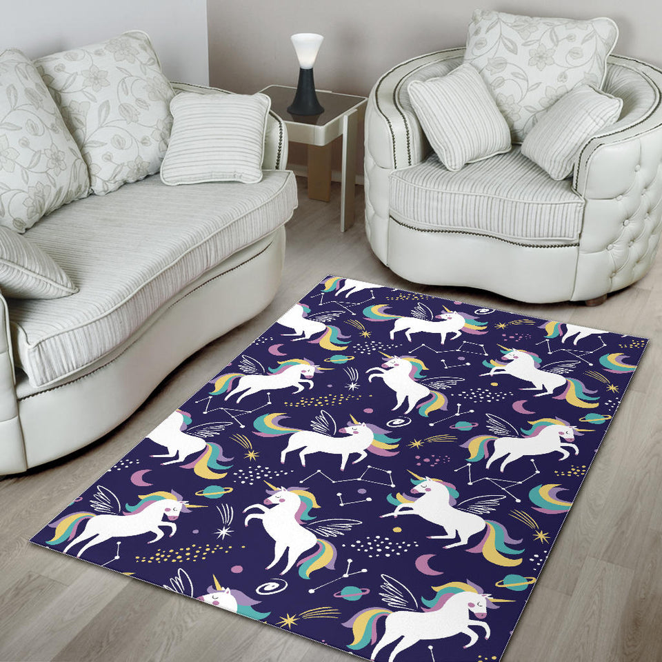 Hand Drawn Cute Unicorn Star Planet Area Rug