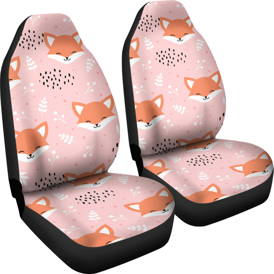 Cute Fox Pattern Pink Background Universal Fit Car Seat Covers