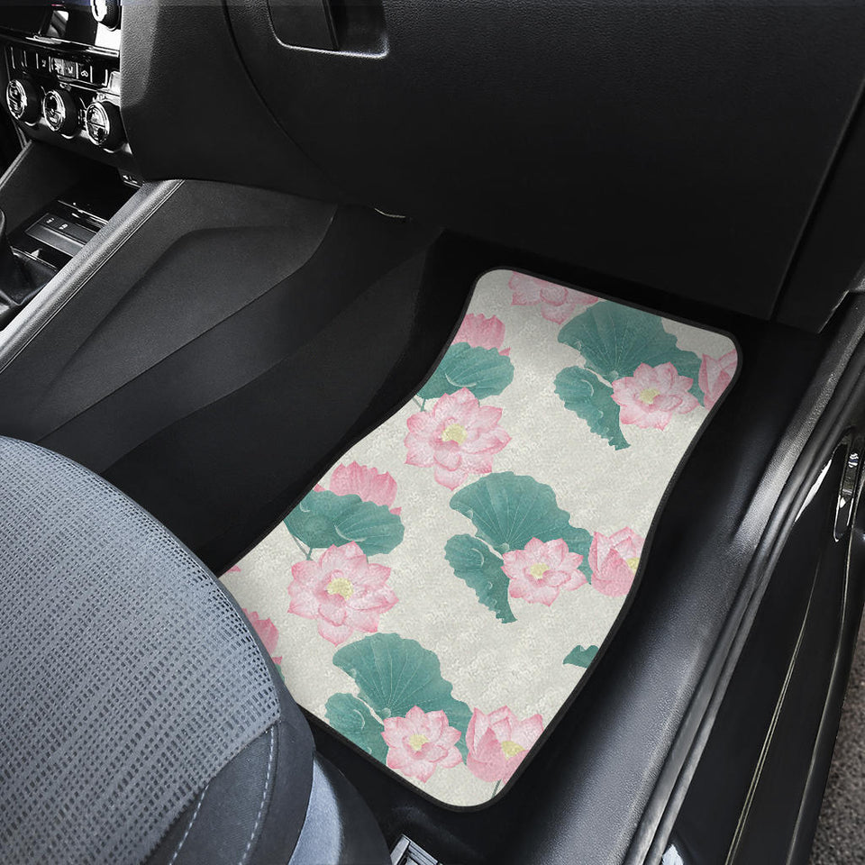 Pink Lotus Waterlily Leaves Pattern Front And Back Car Mats
