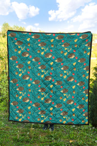 Hedgehog Pattern Print Design 01 Premium Quilt