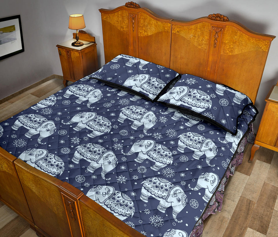 Elephant tribal design pattern Quilt Bed Set