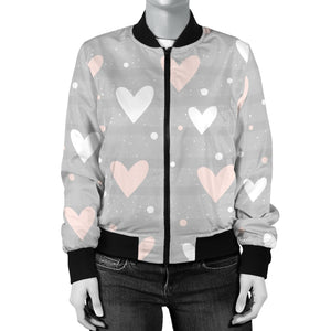 Heart Pattern Gray Background Women'S Bomber Jacket