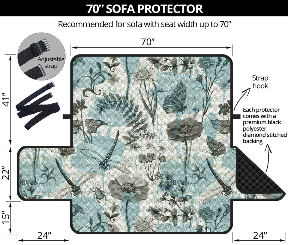Dragonfly Butterfly Plants insect flower vintage style pattern Sofa Cover Protector