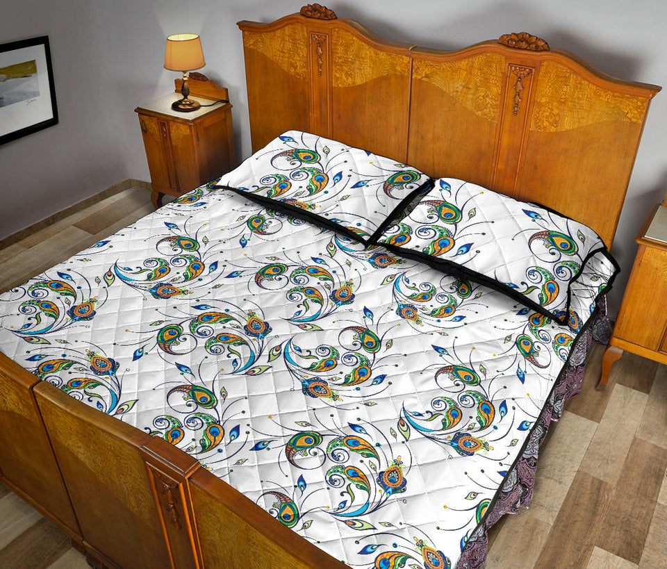 Peacock feather pattern Quilt Bed Set