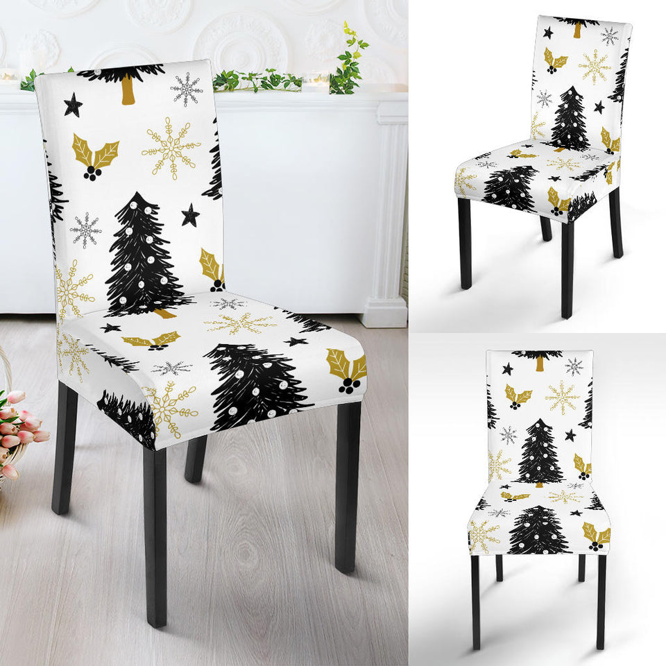 Christmas Tree Holly Snow Star Pattern Dining Chair Slipcover