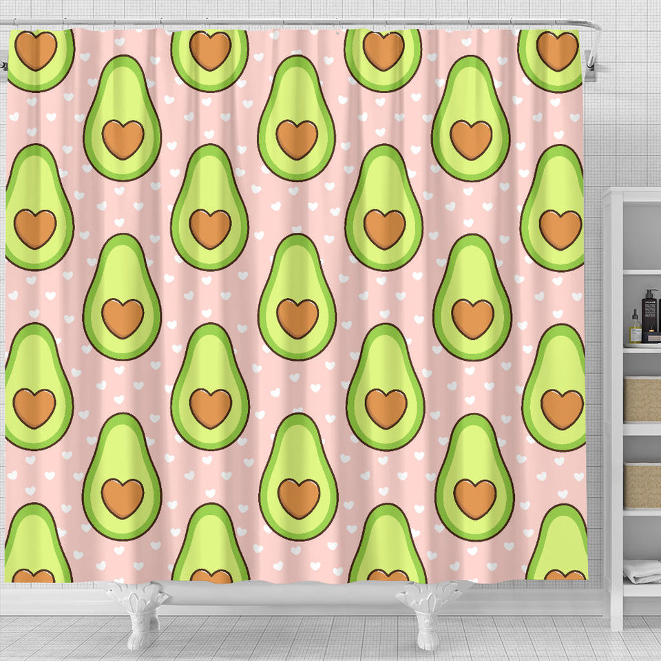 Avocado Heart Pink Background Shower Curtain Fulfilled In US