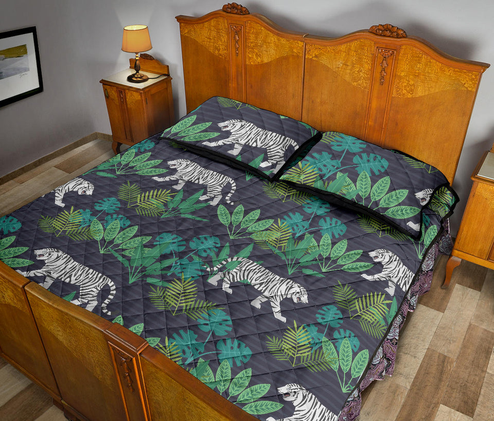 white bengal tigers tropical plant Quilt Bed Set