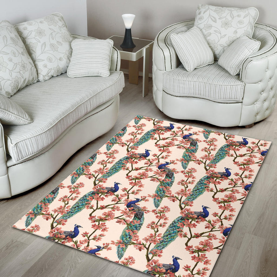 Peacock Tropical Flower Pattern Area Rug