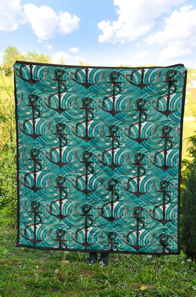 Anchor Nautical Green Background Premium Quilt