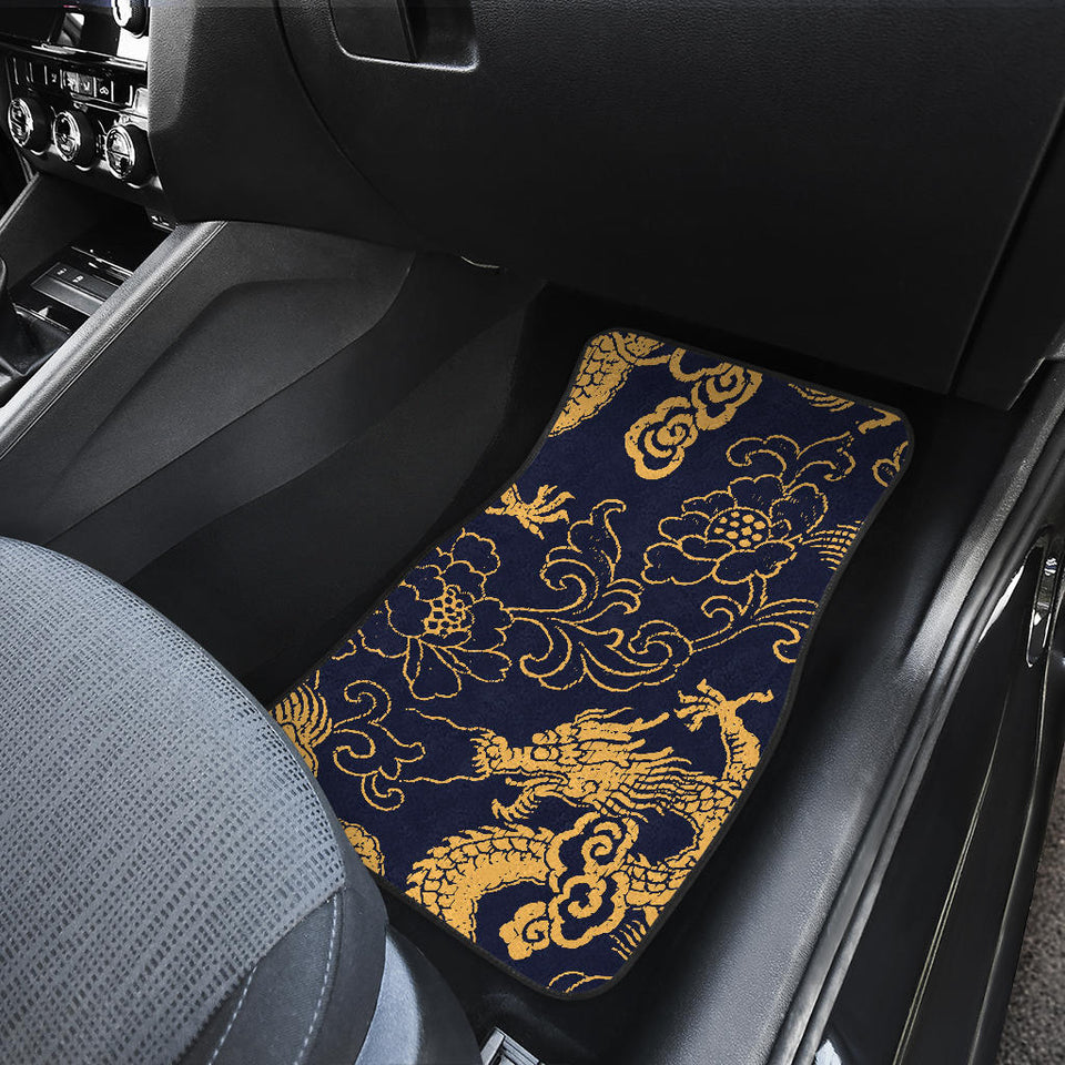 Gold Dragon Pattern Front And Back Car Mats
