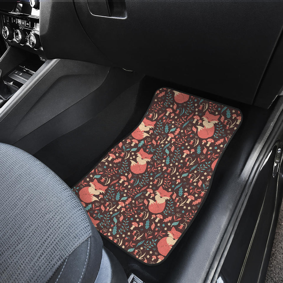 Fox Leaves Mushroom Pattern Front Car Mats