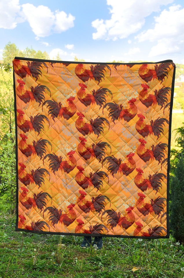 Red Rooster Chicken Cock Pattern Premium Quilt