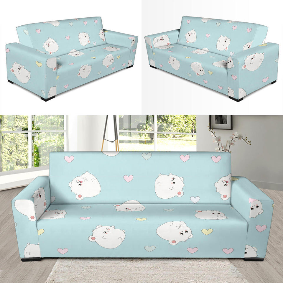 White Cute Hamsters Heart Pattern Sofa Slipcover