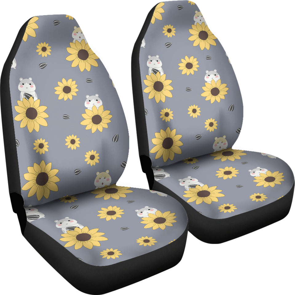 Cute Hamster Sunflower Pattern Background Universal Fit Car Seat Covers