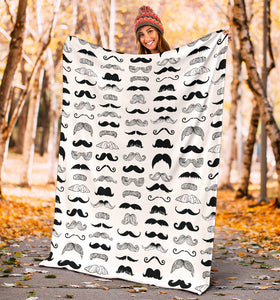 Mustache Beard Pattern Print Design 04 Premium Blanket
