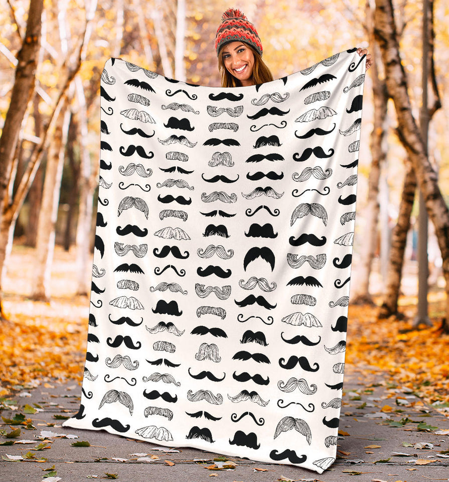 Mustache Beard Pattern Print Design 04 Premium Blanket