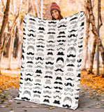 Mustache Beard Pattern Print Design 04 Premium Blanket