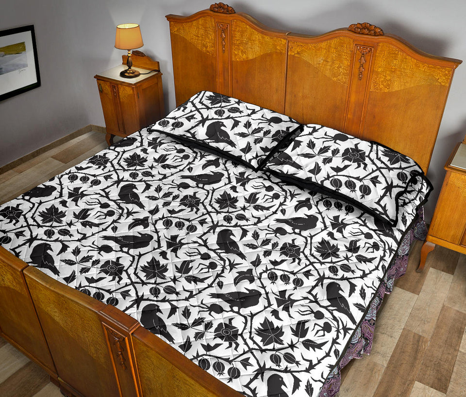 Crow dark floral pattern Quilt Bed Set