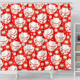 Cute Maneki Neko Lucky Cat Red Background Shower Curtain Fulfilled In US