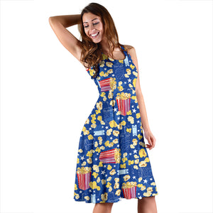 Popcorn Pattern Print Design 01 Sleeveless Midi Dress