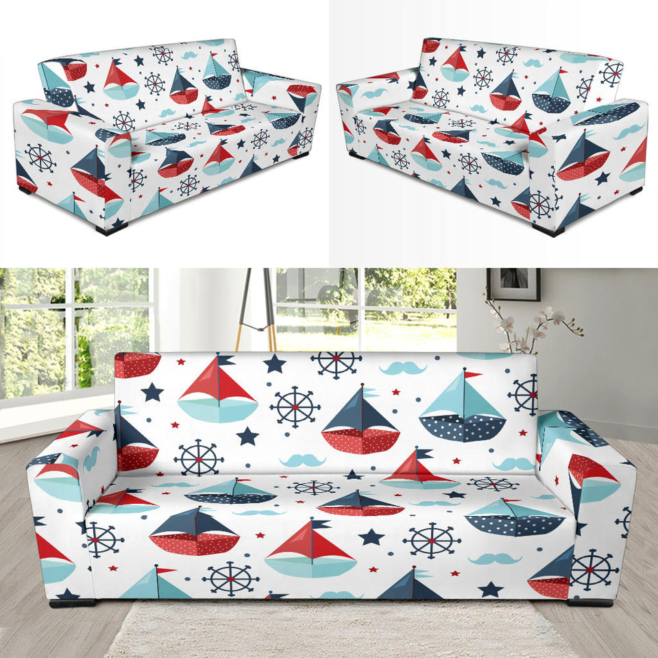 Cute Color Paper Sailboat Pattern Sofa Slipcover