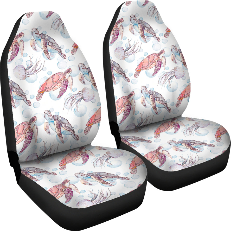 Watercolor Sea Turtle Jellyfish Pattern  Universal Fit Car Seat Covers