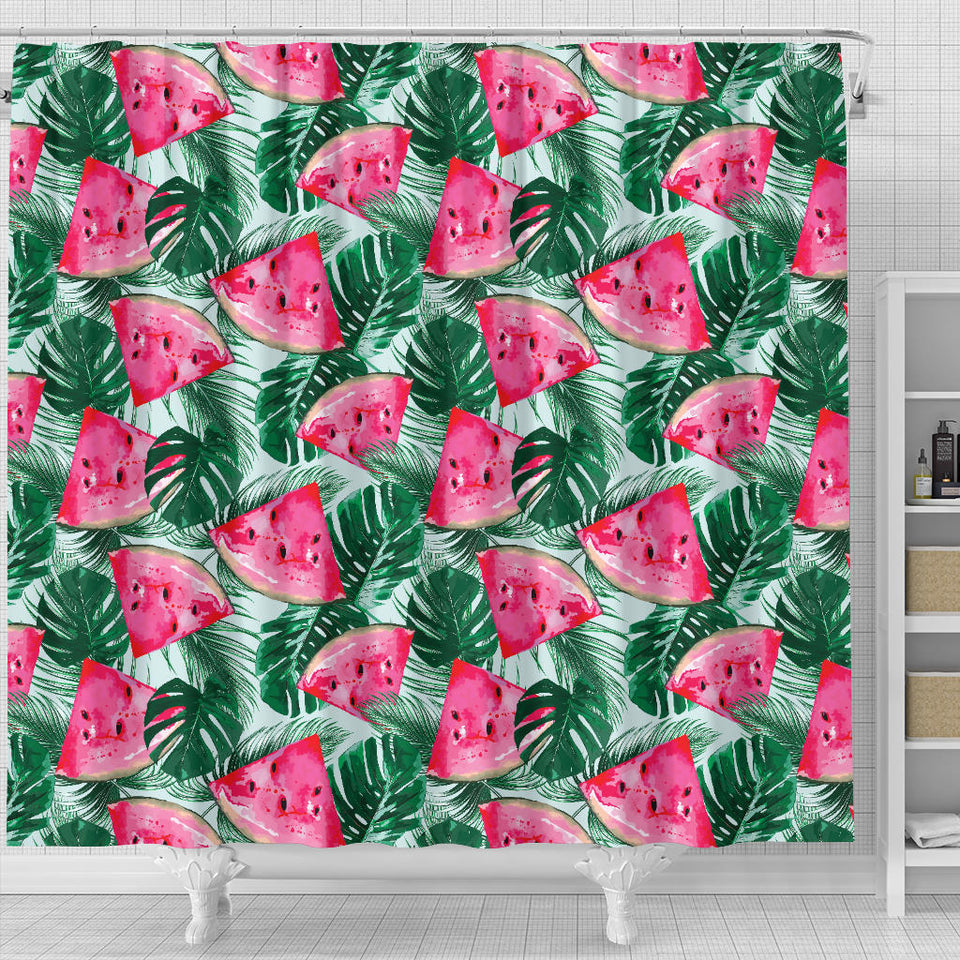 Watermelons Tropical Palm Leaves Pattern Shower Curtain Fulfilled In US