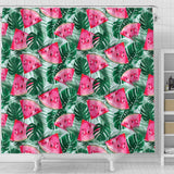 Watermelons Tropical Palm Leaves Pattern Shower Curtain Fulfilled In US