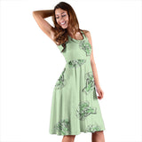 Broccoli Sketch Pattern Sleeveless Midi Dress