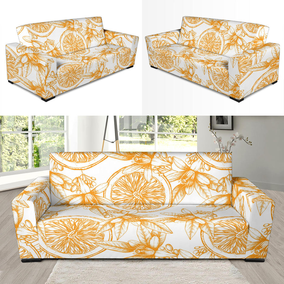 Hand Drawn Orange Fruit Pattern Sofa Slipcover