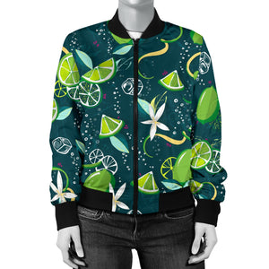 Lime Ice Flower Pattern Women'S Bomber Jacket