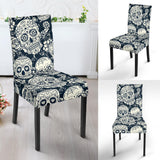Sugar Skull Black White Pattern Dining Chair Slipcover