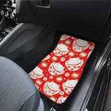 Cute Maneki Neko Lucky Cat Red Background Front And Back Car Mats