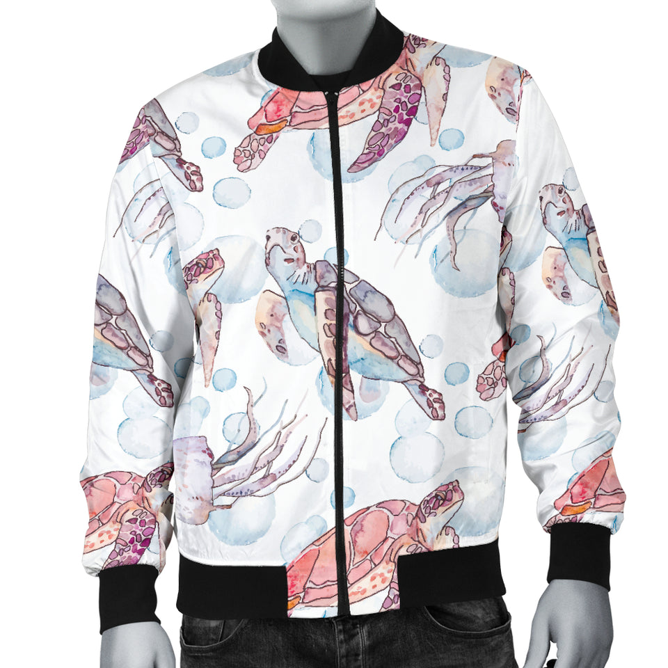 Watercolor Sea Turtle Jellyfish Pattern Men'S Bomber Jacket