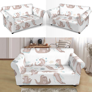 Cute Sea Otters Pattern Loveseat Couch Slipcover