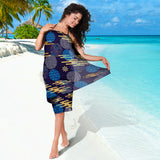 Blue Japanese Pattern Cloud Wave Flower Sarong