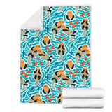 Cute Sea Otters Fishe Sea Urchin Pattern Premium Blanket