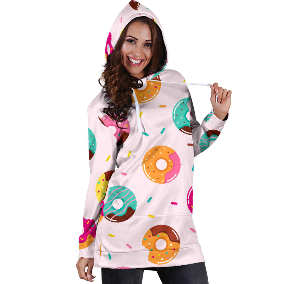 Donut Pattern Glaze Pink Background Women'S Hoodie Dress