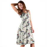 Pigeon Pattern Print Design 04 Sleeveless Midi Dress