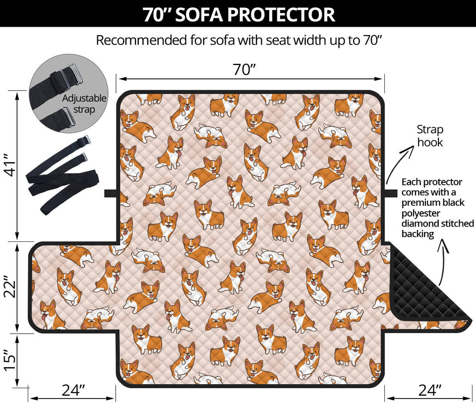 Cute Corgis Pattern pink background Sofa Cover Protector