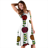 Colorful Apples Leave Zebra Stripe Sleeveless Midi Dress
