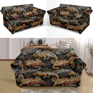 Chameleon Lizard Tropical Leaves Palm Tree Loveseat Couch Slipcover