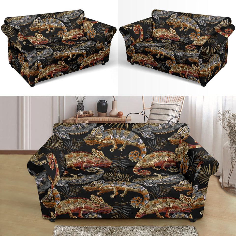 Chameleon Lizard Tropical Leaves Palm Tree Loveseat Couch Slipcover