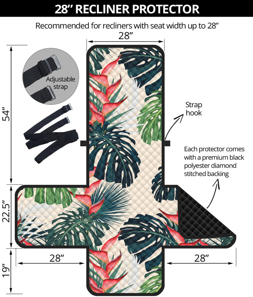 heliconia flowers, palm and monstera leaves Recliner Cover Protector