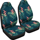 Heliconia Flowers, Palm And Monstera Leaves On Black Background Pattern Universal Fit Car Seat Covers