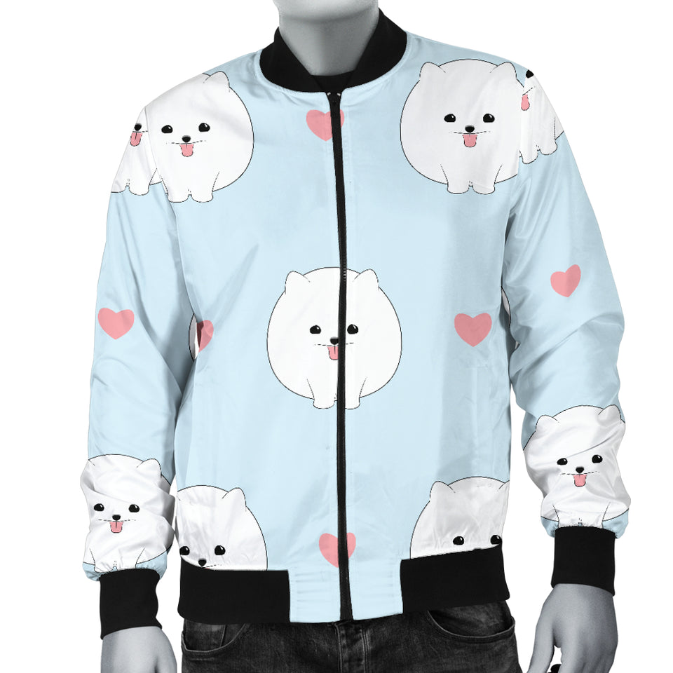 White Cute Pomeranian Pattern Men'S Bomber Jacket