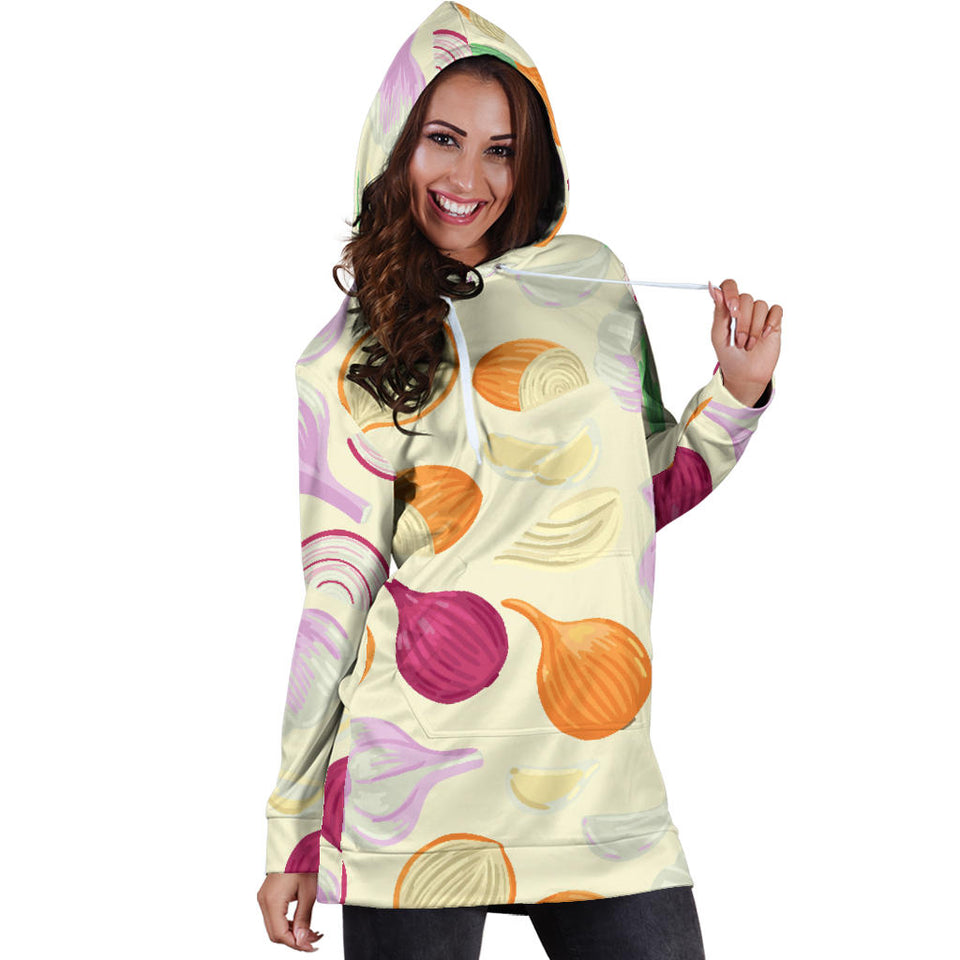 Onion Garlic White Red Pattern Women'S Hoodie Dress