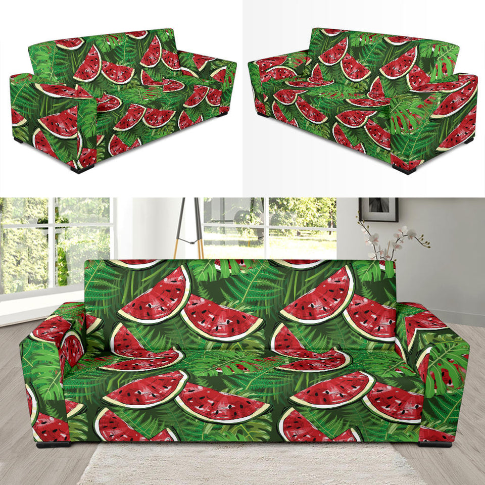 Watermelons Tropical Palm Leaves Pattern Background Sofa Slipcover
