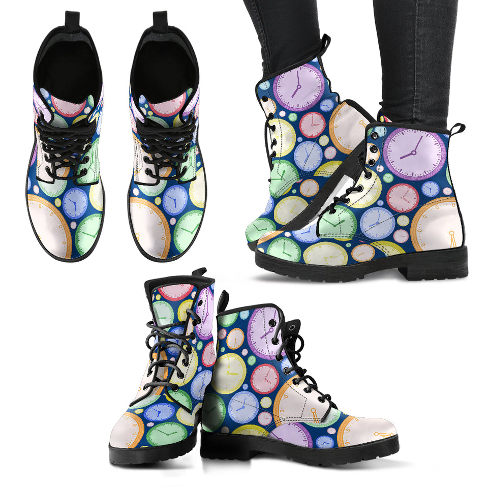 Colorful Clock Background Leather Boots