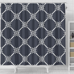 Nautical Steering Wheel Rope Pattern Shower Curtain Fulfilled In US